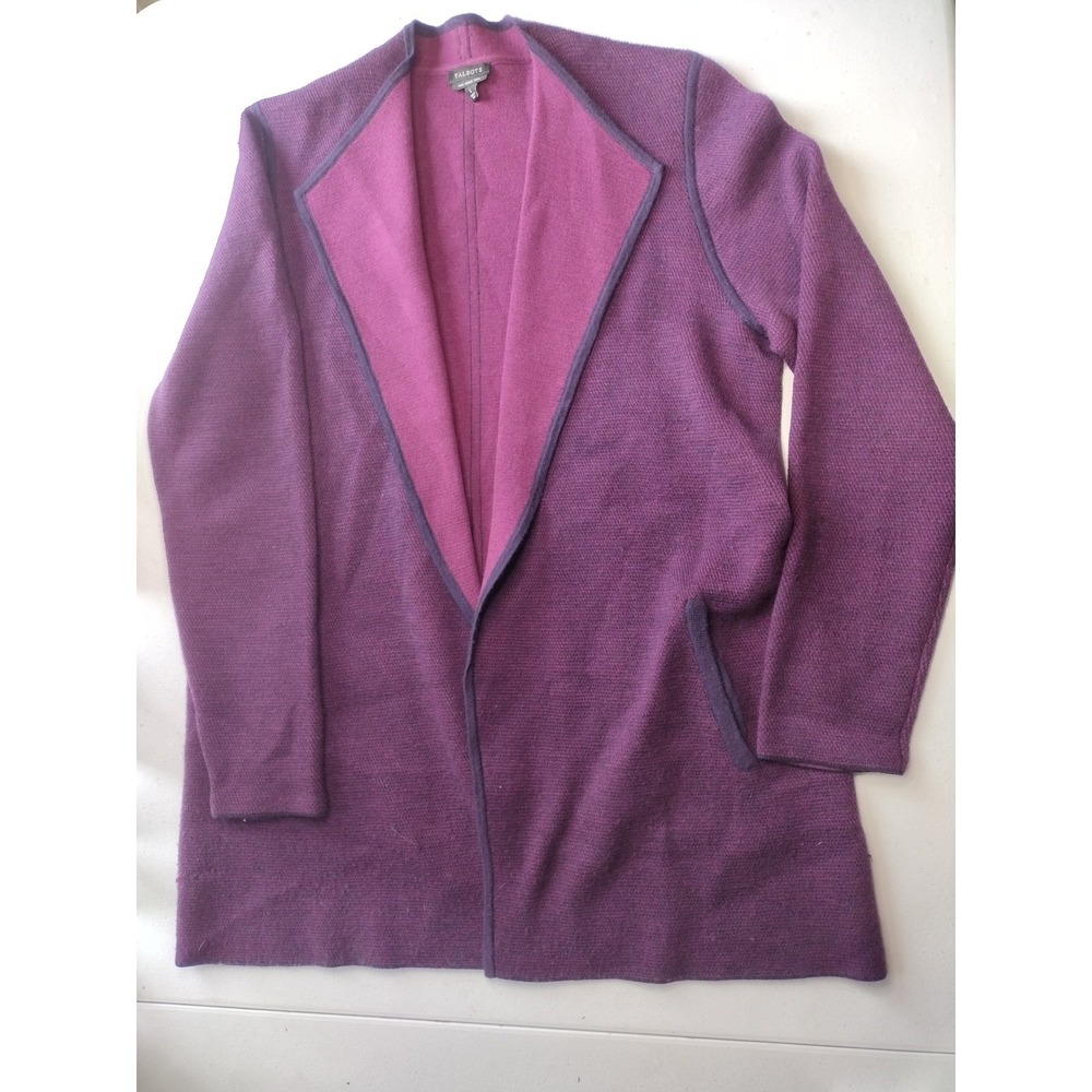 TALBOTS Pure Merino Wool Cardigan Jacket Blazer Purple Size L